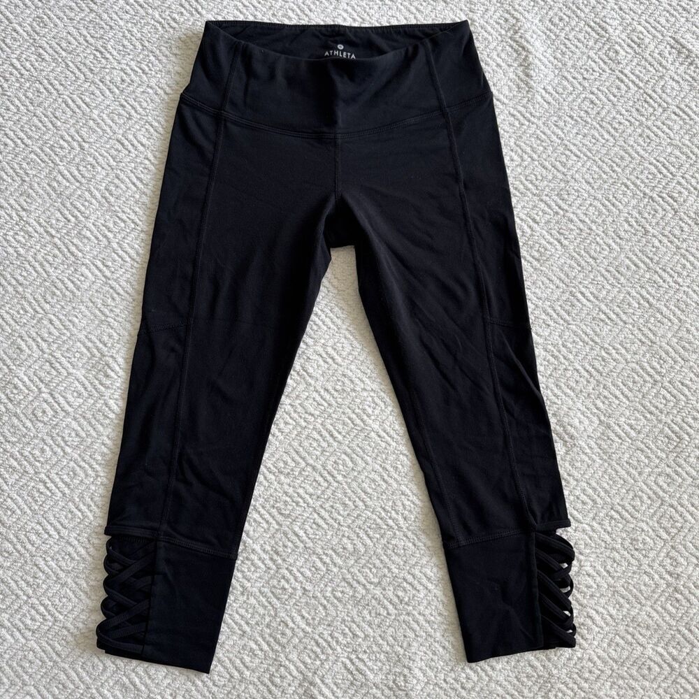 Athleta Mind Over Mat Capri Legging Sz Xs Black Pants Crop Athletic Yoga Strappy